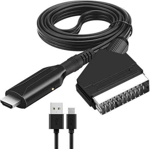 KYRYD Scart to HDMI Adapter with USB Power Cable - Seamless Video & Audio Conversion, 1080p HDMI Output, Compatible with TV, Plug & Play Converter for Home Entertainment