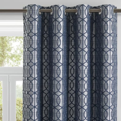 HORIMOTE HOME 100% Blackout Eyelet Curtains 46x72 Inch (2 Panels) - Thermal Insulated Curtains with Noise Reduction, Heavyweight Jacquard Woven Navy Curtain for Bedroom,Living Room