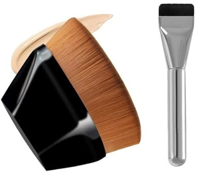 XFSRG 2 Pezzi Pennello Fondotinta Liquido Pennelli Make Up Piatto Pennello Fondotinta con Scatola Portaoggetti per Miscelare Cosmetici In Crema o Liquidi Misti(Bianco + Nero)