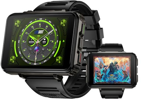 LOKMAT 4G Smartwatch, 6 GB + 128 GB Android Smartwatch Telefonanruf, 2,4 Zoll großer Bildschirm Sportuhr 1500 mAh Dual-Kamera WiFi Bluetooth GPS Smartwatches für Herren