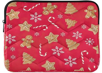 Sac d'ordinateur portable matelassé pour femme Motif biscuits en pain d'épice Rouge 38,1 cm