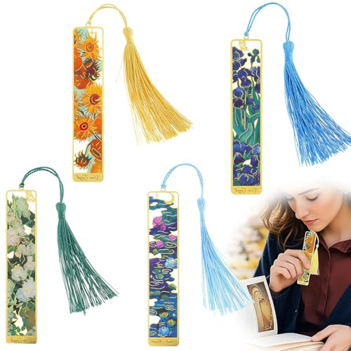 EIHI 4 Pezzi Segnalibro Creativo Retrò Dipinto ad olio Segnalibro Legami Segnalibro Personalizzato Ottimo regalo per Gli Amanti Della Lettura(Ninfee Rosa Bianca Girasole Fiore di coda di Luan)