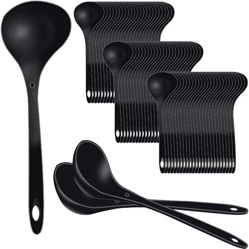 72 Pack Large Plastic Soup Ladles Bulk, Long Handle Reusable Ladle Set, Heat Resistant Non-Stick Serving Ladles for Soup, Stew and Sauce - Black