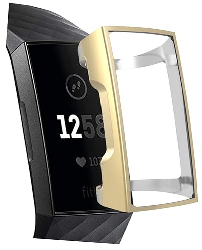 NUOBESTY Tpu Watch Cover Protective Case Compatible with Fitbit Charge 3, Lightweight Golden Watch Protector for Fitness Tracking and Daily Wear