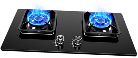 Piani Cottura For Camper, Piano Cottura A Gas A 2 Fuochi, Fornello Da Banco Con Anello Di Fuoco Da 5,2 KW, Griglia For Pentole In Ghisa Con Vetro Temperato(NG)
