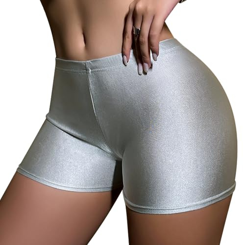 Ausing Damen Shorts Glanz Radlerhose Sexy Kurze Hose Rave Sport Hotpants Radler Metallische Sporthose Glitzer Short Neon Sommer S-L