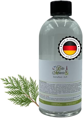 Dufte Momente Dampfbad Duftkonzentrat Zedernholz 500ml – edel-holziger Wellnessduft mit ätherischem Zedernholzöl – für Dampfbäder, Verdampferanlagen & Dampfduschen – vegan, Made in Germany