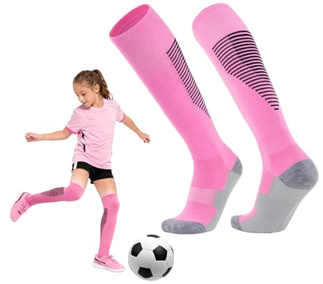 Haxisii Pink Football Socks, 1 Pair breathable Girls football Socks, Kids Footballs Sock Soft and Breathable Children's Training Sock, Unisex,for Youth Athletic Training (Pink)