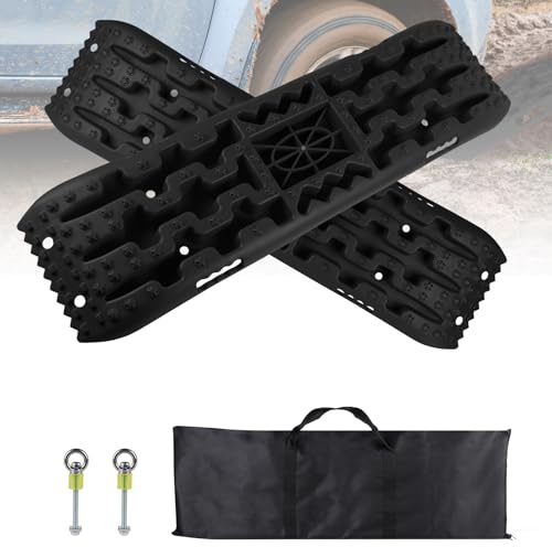 EXLECO 2x Sandbleche Anfahrhilfe Wohnmobil Schwarz | Rangierhilfe PKW bis 10T, Traktionsmatte für LKW & Geländewagen, für Schnee, mit Tasche
