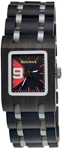 Holzwerk Germany Handgefertigte Designer Damen Uhr Öko Natur Holz Braun Schwarz Rot Armband Holzuhr Analog Klassisch Quarz-Uhr