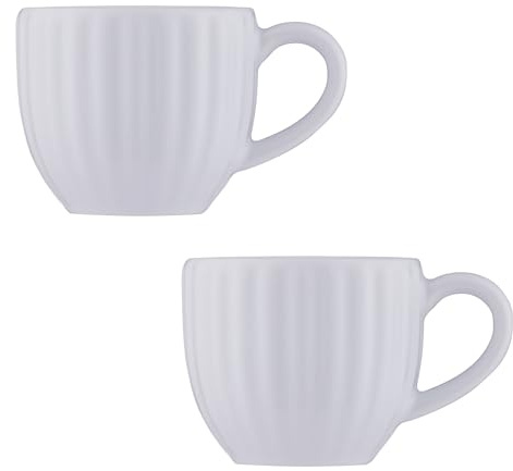 Price & Kensington Luxe Espresso Cups Set of 2, 85ml White Stoneware, Fluted Design, Heat-Retaining Espresso Mugs Presented in Gift Box