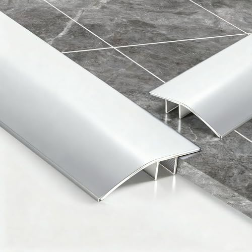 2-Piece Aluminum Floor Transition Strip Door Threshold Bar, Bridge for Doorways Between Tile and Laminate Planks, Bridge The Height Between 6-12mm (0.9m × 4.3cm) (Silver)