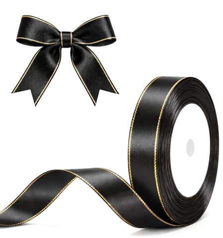 G2PLUS Schwarz Gold Satinband 20mm: Dekoration Geschenkband, 22m Schleifenband zum Bastel, Dekoband für Geschenkverpackung, Dekoration