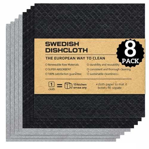zeostmont Spültücher Schwarz & Grau 8er Pack (4+4) – Schwedische Spüllappen aus 70% Zellulose & 30% Baumwolle, waschbare Schwammtücher/Putzlappen Küche, saugstark, schnelltrocknend, wiederverwendbar