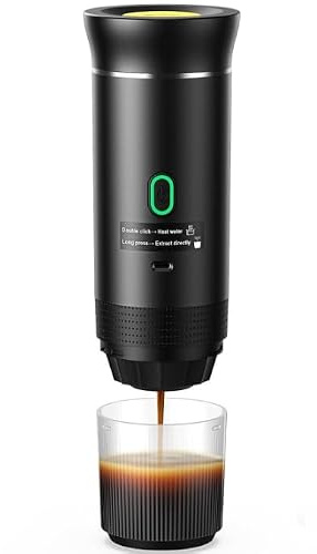 Yospinber Cafetera Espresso Eléctrica Portátil 3 en 1, Cafetera de Viaje para Camping, Cafetera de Coche Autocalentable con USB-C, 20BAR Presión, para Cápsulas Pequeñas o Grandes y Café Molido