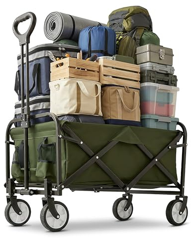 Relaxdays Folding Trolley 100kg, Telescopic Handle, Oxford Fabric, Shopping, Camping & Beach, Green 89x50x72cm