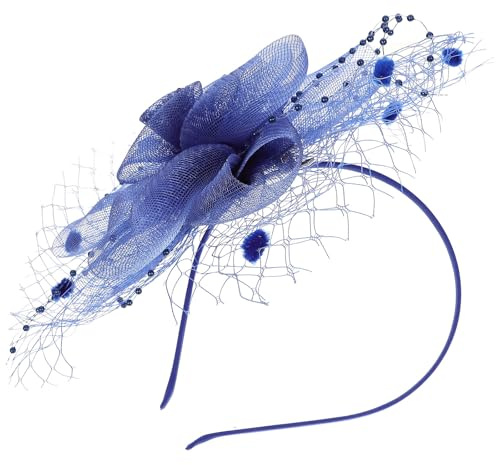 CALLARON Eleganter Damen mit Feinem Design Fascinator aus Blauem Netzgewebe für Weihnachten und Neujahr Modischer Haarschmuck Stilvolles Stirnband für Besondere Anlässe
