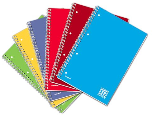 Blasetti One Color - Quaderno con spirale laterale formato A4 con fori archiviazione, Confezione da 5 pezzi, Carta 80gr, Copertina in cartoncino monocromatica - Rigatura 5M (quadretti 5mm)
