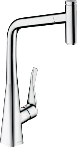 hansgrohe Küchenarmatur Metris Select M71, Wasserhahn Küche mit Auslauf Höhe 320 mm, 150° drehbar, ausziehbar, 1 Strahlart, Chrom