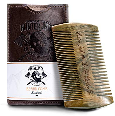 Premium Sandalwood Beard Comb for Men - Natural Wooden Comb with Dual Fine & Coarse Teeth, Anti-Static Mustache Comb, No Snag or Pull, Pocket Size with PU Leather Case, Ideal Grooming Kit for Him