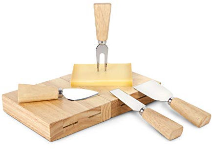 ROMINOX Geschenkartikel Käsemesser-Block // Magno – Käsezubehör-Set, 6-teilig: Käsemesser-Set, 4 Käsebesteckteile, Block dient stehend zur Aufbewahrung und auseinandergeklappt als Käsebrett