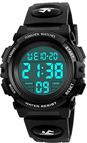 Digitale Orologio Impermeabile Outdoor Sportivo Militare Tattica Quarzo Orologi da Polso Plastica Lunetta e Gomma Band Sveglia Data Calendario Cronometro LED Numero Display Uomo Donna (Piccolo Nero)