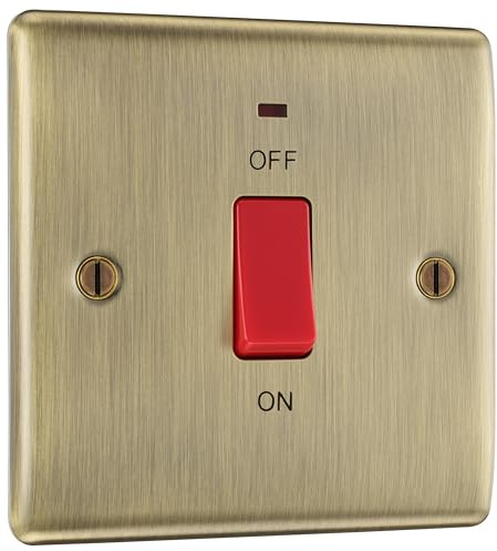 BG - Interruptor de control de cocina eléctrica con indicador LED de alimentación, placa única, doble polo, metal Nexus, latón antiguo, 45 A, NAB74