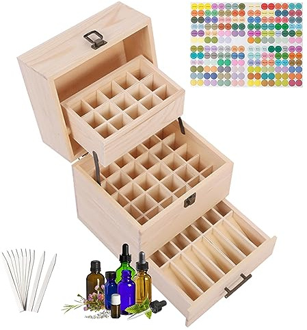 RoseFlower 3 Etage Holz Ätherisches Öl Organisator Behälter Duftöle Display Ständer, 59 Löcher Aufbewahrungsboxen Raumdüftezubehör Koffer für Nagellack Duftöle Kosmetik Duftöldiffusoren Lippenstift