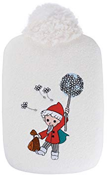 Hugo Frosch Öko-Wärmflasche Kinder 0,8 l mit Fleecebezug Sandmann Weiß | Formstabile kleine Bettflasche Made in Germany, auslaufsicher & geruchsneutral, mit weichem Überzug, abnehmbar & waschbar