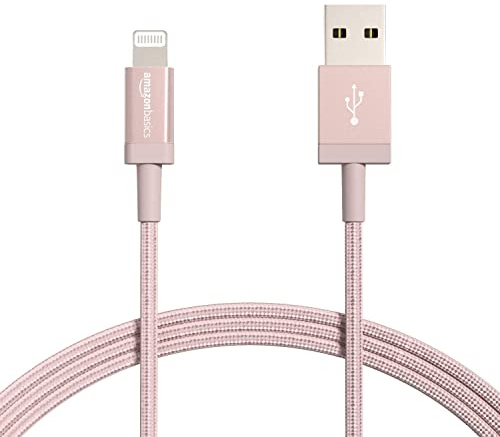 Amazon Basics Verbindungskabel Lightning auf USB-A, Nylon-umflochten, MFi-zertifiziertes Ladekabel für iPhone, Rotgold, 1.8 m, 2 Stück