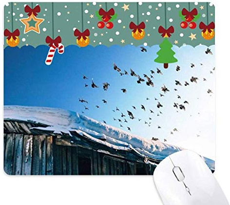 la maison blanche neige ciel oiseaux tapis de souris en jeu - office mat noël