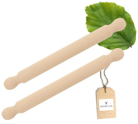 2x HOFMEISTER® Holz-Pizzarolle, 40 cm, 100% Naturprodukt, plastikfrei Kochen & backen, Robustes Nudelholz, Teig schnell & gleichmäßig ausrollen, für jedes Backblech geeignet, langlebig