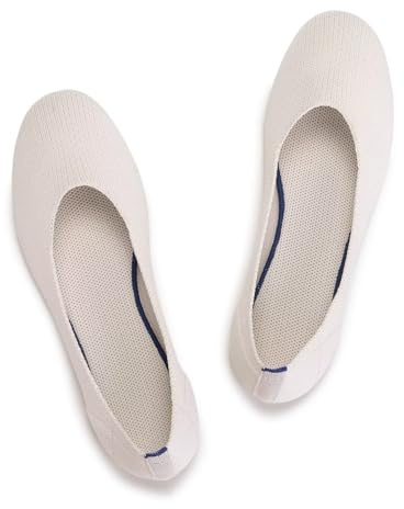 Frank Mully Women’s Ballet Flat Shoes Knit Dress Shoes Round Toe Slip On Ballerina Walking Flats Shoes for Woman Low Wedge Comfort Soft, Cream, 6 UK