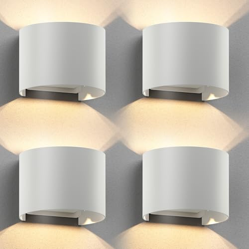 ledscom.de 4x Wandleuchte RUNEL für außen, IP65, Up-/Downlight, weiß matt, rund, 1x G9 max. 10W