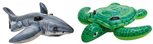 Intex - Inflatable Shark - 173x107 cm & Lil' Sea Turtle Ride On 1.50m x 1.27m Swimming Pool Beach Toy #57524NP