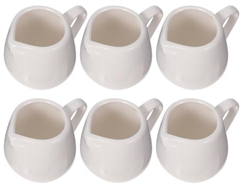 HEMOTON Ceramic Sauce Spoon Set 6Pcs Small Milk Jugs with Handle Compact 3X2.4X2In Mini Creamer and Gravy Pourers for Home Kitchen and Cafes