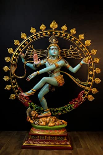 SHIVAJI ARTS Nataraj-Statue, Tanzende Shiva aus Messing, handbemalt, 66 cm, groß, 1 Stück