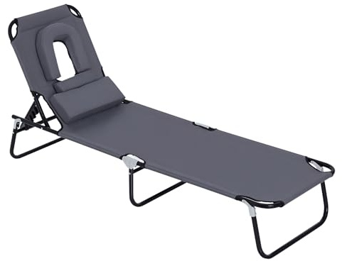 Outsunny Tumbona Plegable con Respaldo Regulable 190x56x28 cm Gris