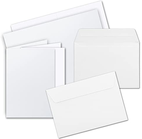 200x Faltkarten Set mit Einleger DIN A6 / C6 - Doppelkarten mit Umschlägen und Einlegern - Hochweiß (Weiß) - 14,8 x 10,5 cm (105 x 148mm) - Haftklebung