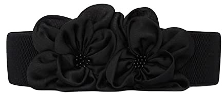 Diyafas Cinturón Elástico de Gasa con Flores para Mujer Cinturones de Vestir Decorativos Cinturón Ancha de Cincha