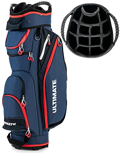 COSTWAY Borsa da Golf Leggera e di Grande Capacità, Sacca da Golf con 14 Divisori, 8 Tasche, Cappuccio Antipioggia, Tracolla, Borsa Termica per Bevande, Ideale per Uomini e Donne (Blu)