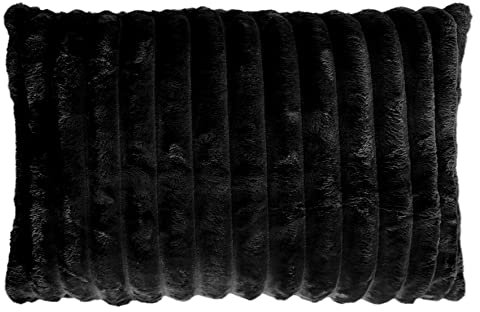 Quantum Interior by Maxland Wohn- Kuschelkissen, Fellkissen in Kord-Design, Dekokissen, superweiches Luxus Kissen, Sofakissen ca. 50x50 cm, Fellimitat (40x60 cm, Schwarz)