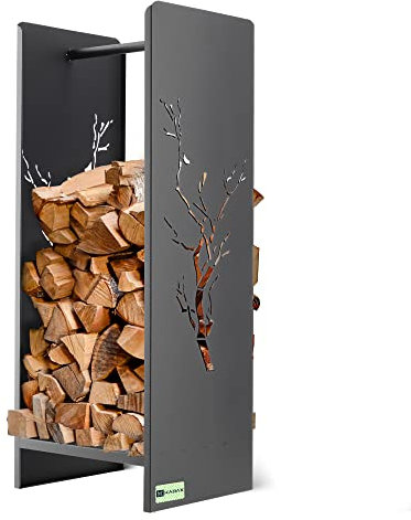 KADAX Kaminholzgestell, Kaminholzgestell aus robusten Stahl, schwarzer Kaminholzhalter, pulverbeschichtetes Brennholzregal in verschiedenen Mustern (30 x 35 x 90 cm Premium)