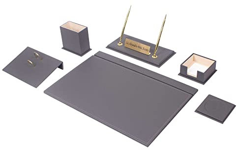 Schreibtisch-Set aus Leder – Schreibtisch-Organizer-Set – Büro-Schreibtischunterlagen-Zubehör – Kalenderhalter – 8 Zubehörteile – Schreibtisch-Organizer – Büro-Schreibtisch-Zubehör (Gray)