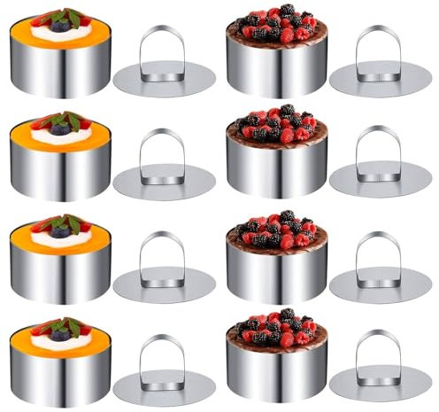 Aros Emplatar, 8 Pedazos Aro Emplatar, Acero Inoxidable Moldes Emplatar, Bricolaje Aros Reposteria Adecuado para Hacer Pasteles Glaseados Galletas Sándwiches Chocolates y Ensaladas con Formas