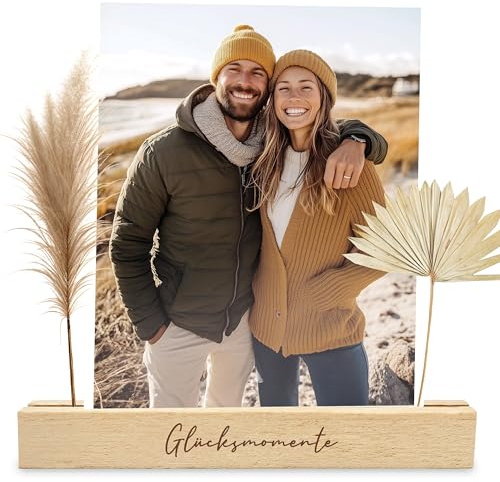 LOViLEE Kartenhalter Hol im 2er Set – Glücksmomente – Kartenständer Holz inkl. Postkarten Download – Fotohalter Holz, Fotoaufsteller, Fotogeschenke, Schön dass es dich gibt Geschenke