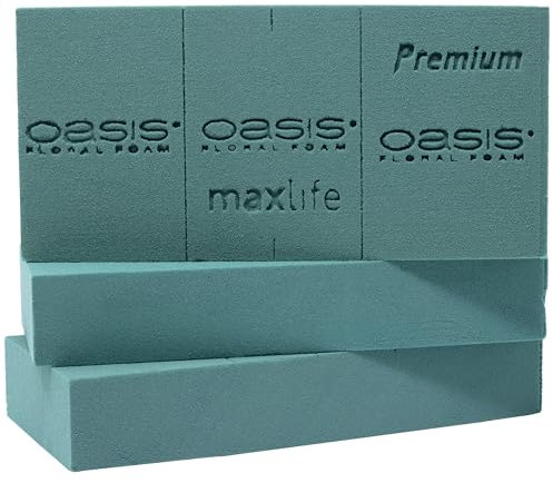 Flowerbox 3X Original Oasis® Premium Steckschaum - 3-4 Tage zusätzliche Blumenfrische durch MaxLife-Imprägnierung - 23 x 11 x 3,6 cm - Nasssteckschaum für Blumen, Hochzeit, Geburtstag, Kirche