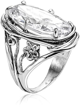 925 Sterling Silber Ring mit ovalem Zirkonia, florales Vintage Design, hypoallergen, nickelfrei, bleifrei, handgefertigte Designer-Kollektion