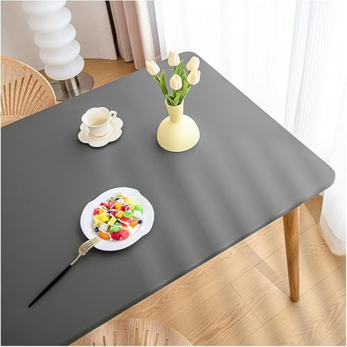 Tischdecke mit Elastischem Rand rutschfest, PU Leder Esstisch Unterlagen, Leder Tischtuch wasserdichte Fleckabweisend, Wetterfest Tischauflage Terrassentisch/Gartentisch(90x160cm,Dark Gra