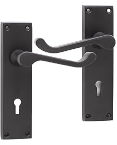 Infinity Decor Matt Black Victorian Scroll Lever Lock Zinc Door Handles Set 153mm x 41mm - for Interior & Exterior Use